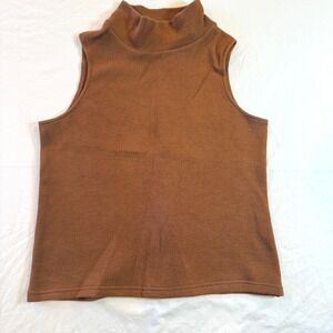 Drew Womens Rust Brown Sleeveless Mock Neck Knit Top Size M Made in USA